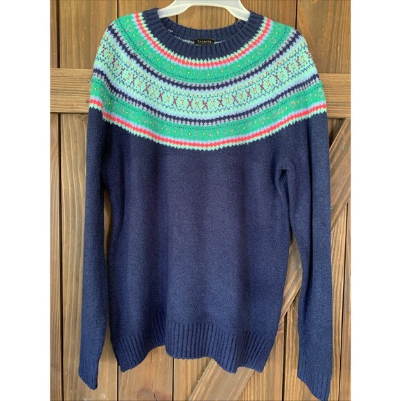 Talbots Fair Isle Beaded Sweater Womens M Navy Green Excellent Winter Ski - Picture 3 of 8